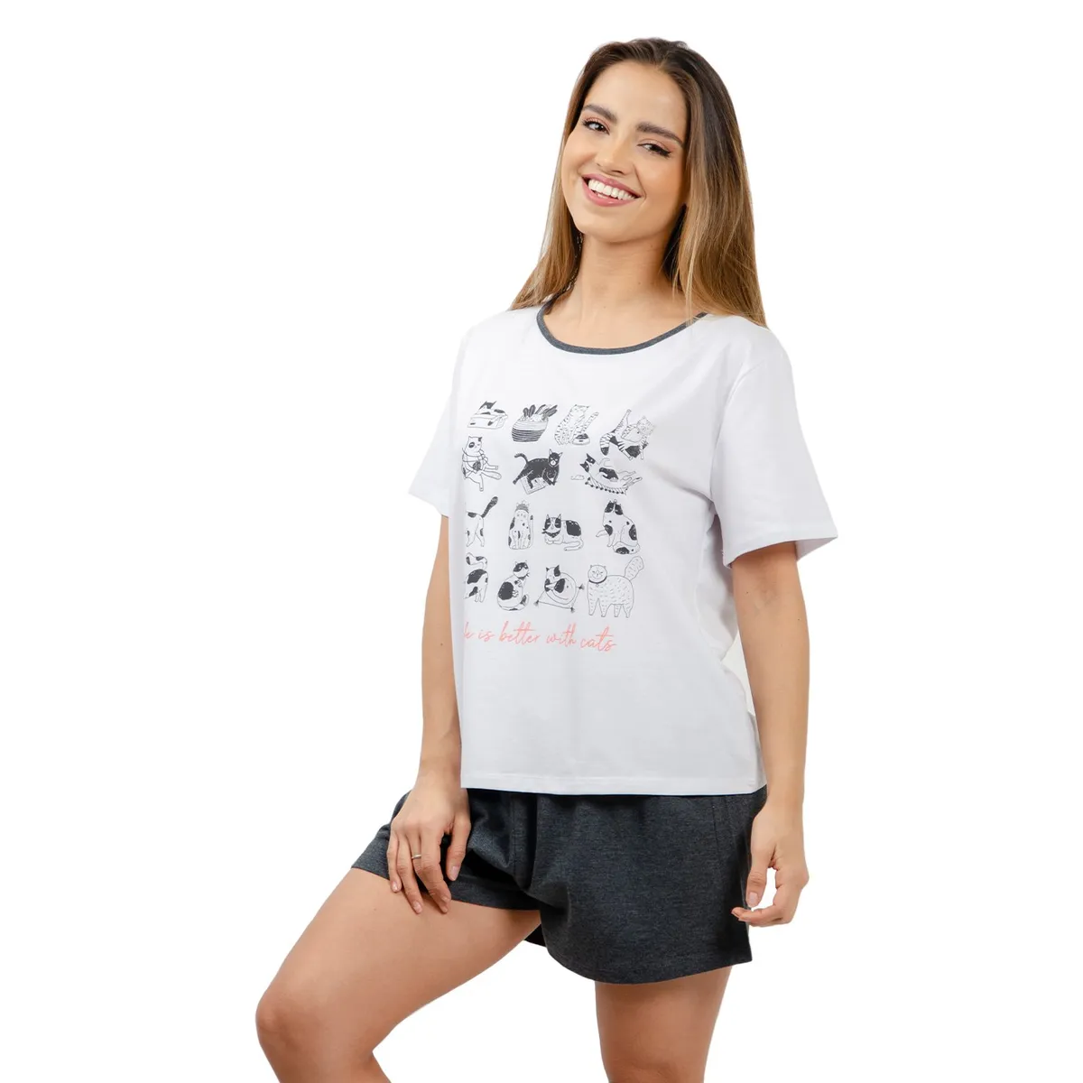 BAZIANI - Pijama Mujer Estampado Gato 8671