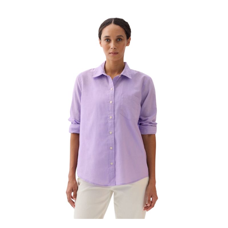 GAP - Blusa Mezcla Lino Manga Larga Mujer Morado