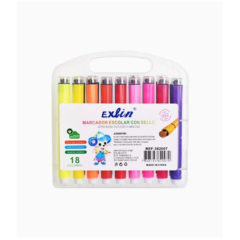 GENERICO - Set de Marcadores con Sello 18 Colores