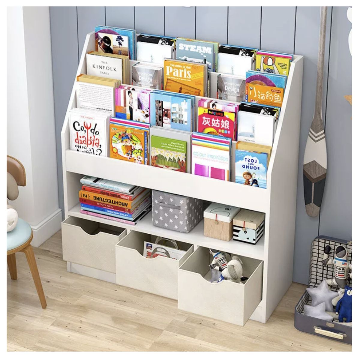 HOMER DESIGN - Organizador biblioteca librero Niño Multiuso Living 90x30x100 3tiras