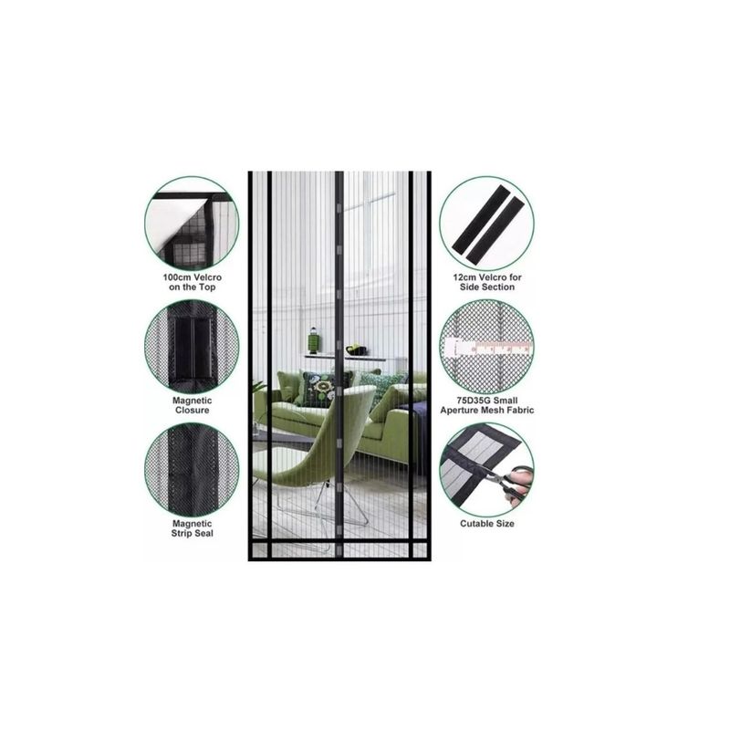 GENERICO - Malla Cortina Puerta Mosquitero Magnetico Mosquito Insectos Black