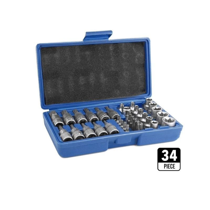 GENERICO - Juego Dados Torx Estrella Hembra Macho 34 Piezas Gris
