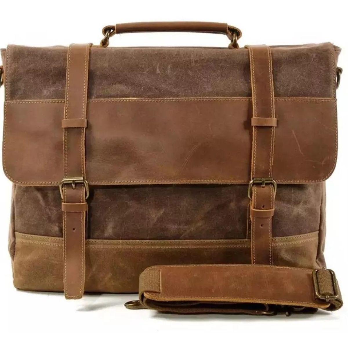 KUANGYE - Maletín Bandolera Viaje Hombre Lona Café