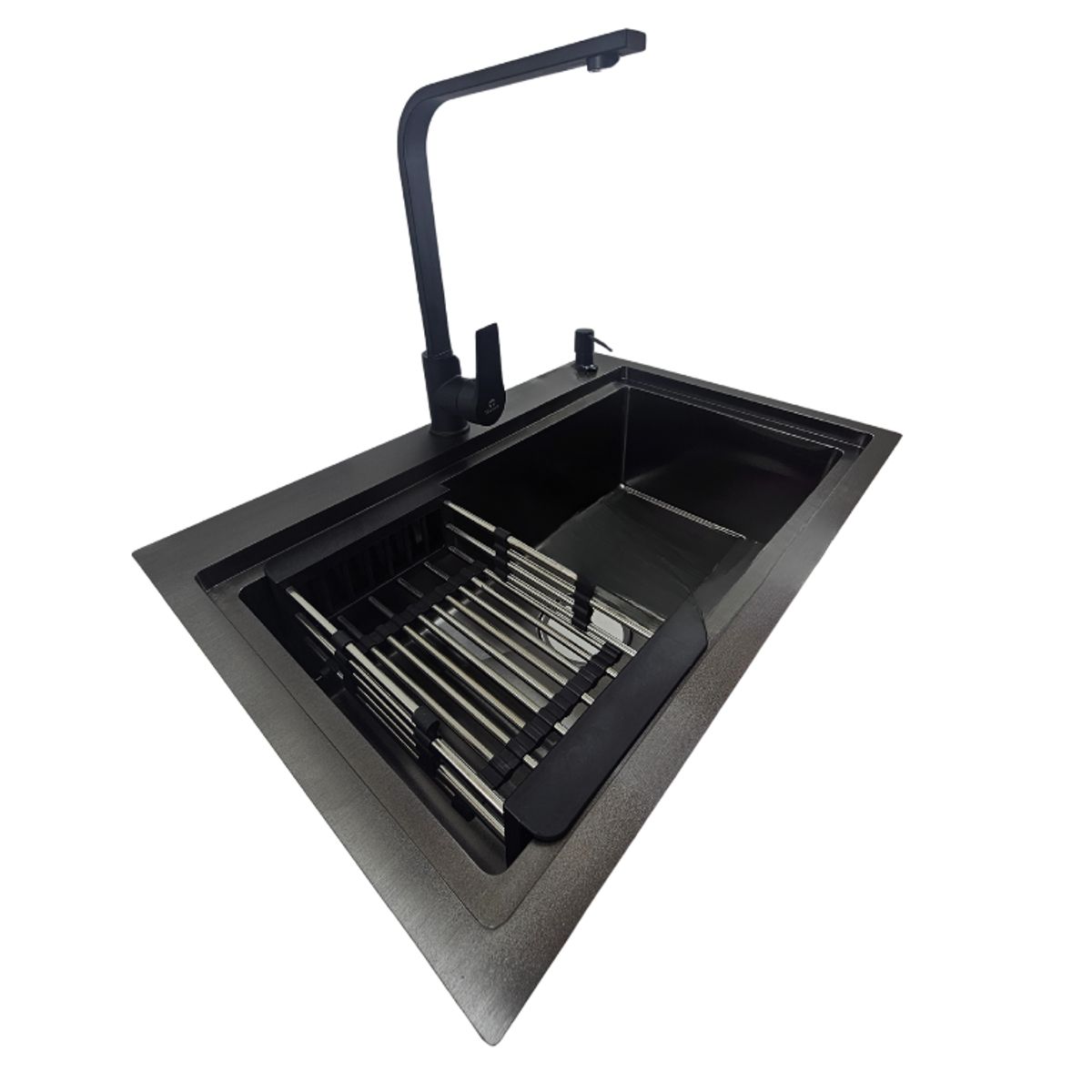 MODERN SPACE - Lavaplatos 68x45 Cm Negro Acero Inox + Accesorios + Llave