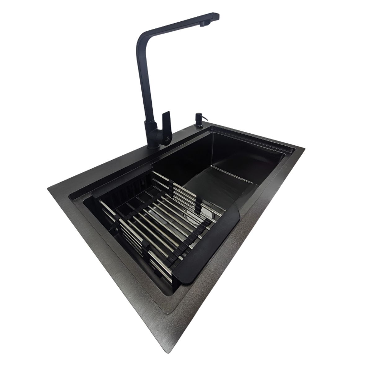 MODERN SPACE - Lavaplatos 68x45 Cm Negro Acero Inox + Accesorios + Llave