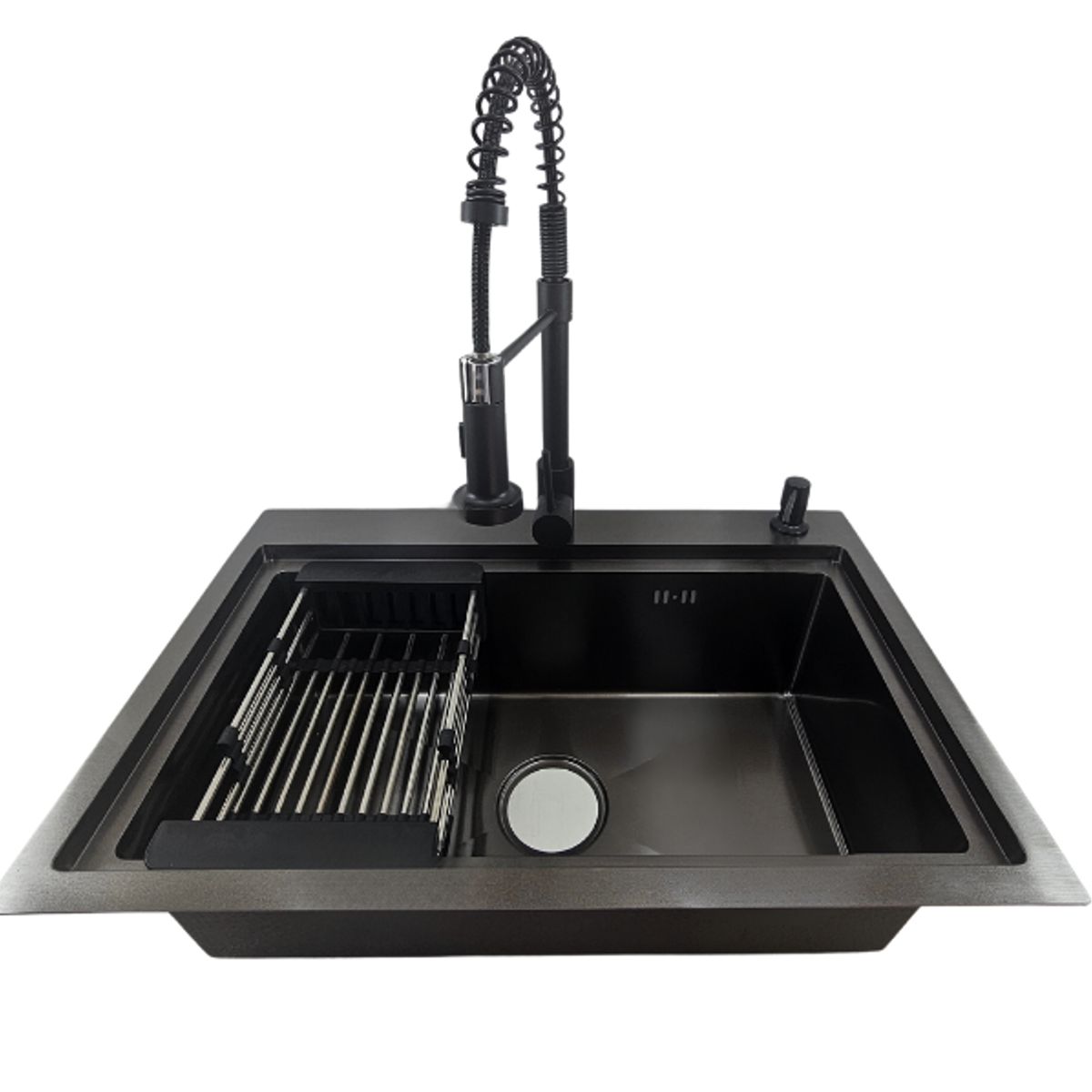 MODERN SPACE - Lavaplatos 68x45 Cm Negro Acero Inox + Accesorios + Grifería