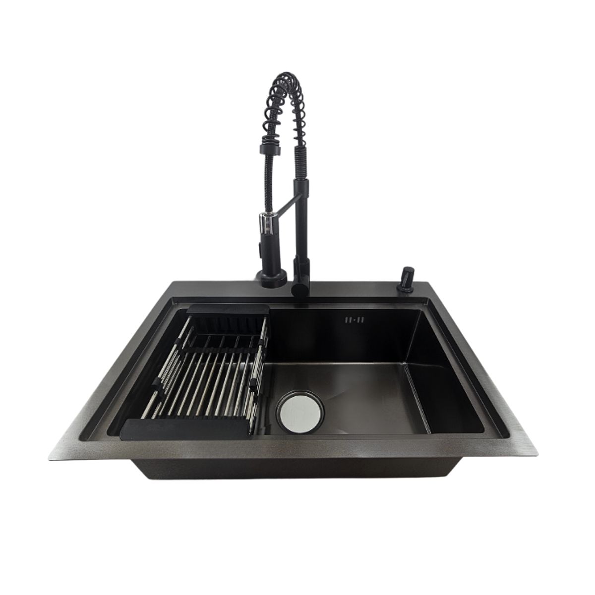 MODERN SPACE - Lavaplatos 68x45 Cm Negro Acero Inox + Accesorios + Grifería