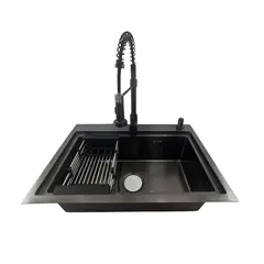 MODERN SPACE - Lavaplatos 68x45 Cm Negro Acero Inox + Accesorios + Grifería