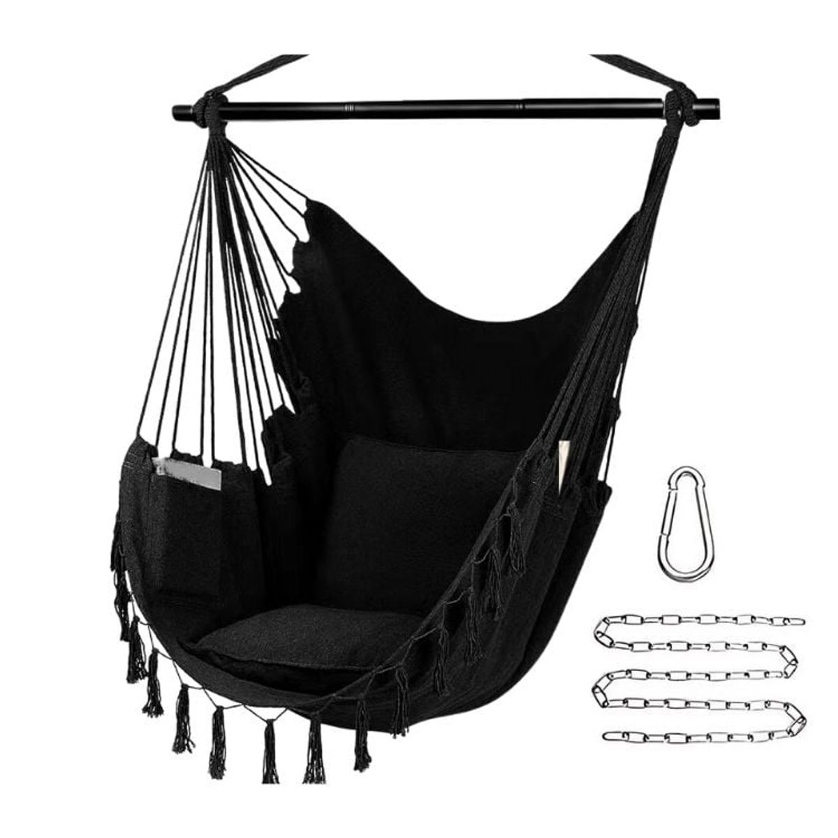 CRUSEC - Silla Hamaca Colgante Elegante Estilo Boho Moderna - Negro