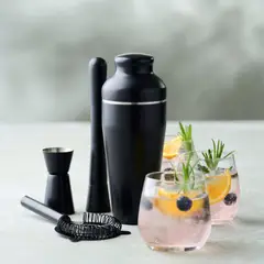 5FIVE - Set Coctelera Acero Inox Black 4 piezas