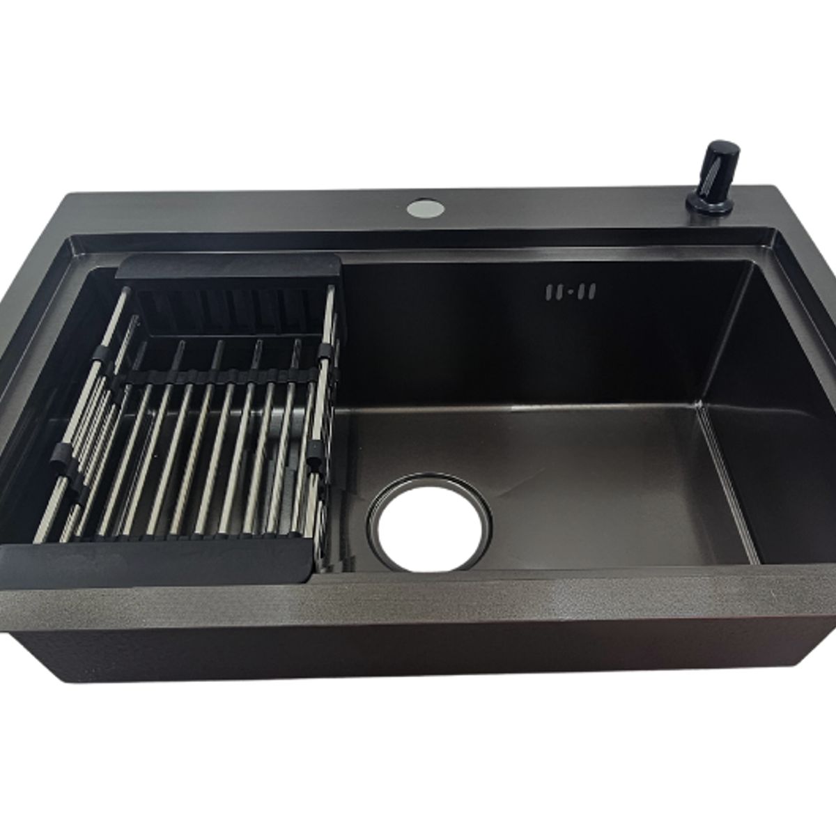 MODERN SPACE - Lavaplatos 68x45 Cm Negro Acero Inox + Accesorios + Llave