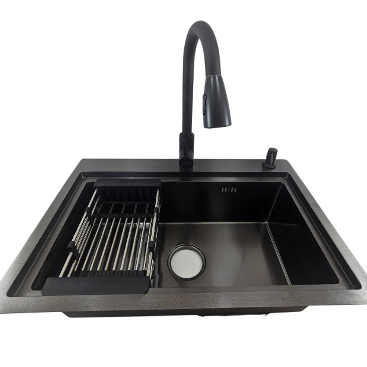 MODERN SPACE - Lavaplatos 68x45 Cm Negro Acero Inox + Accesorios + Llave