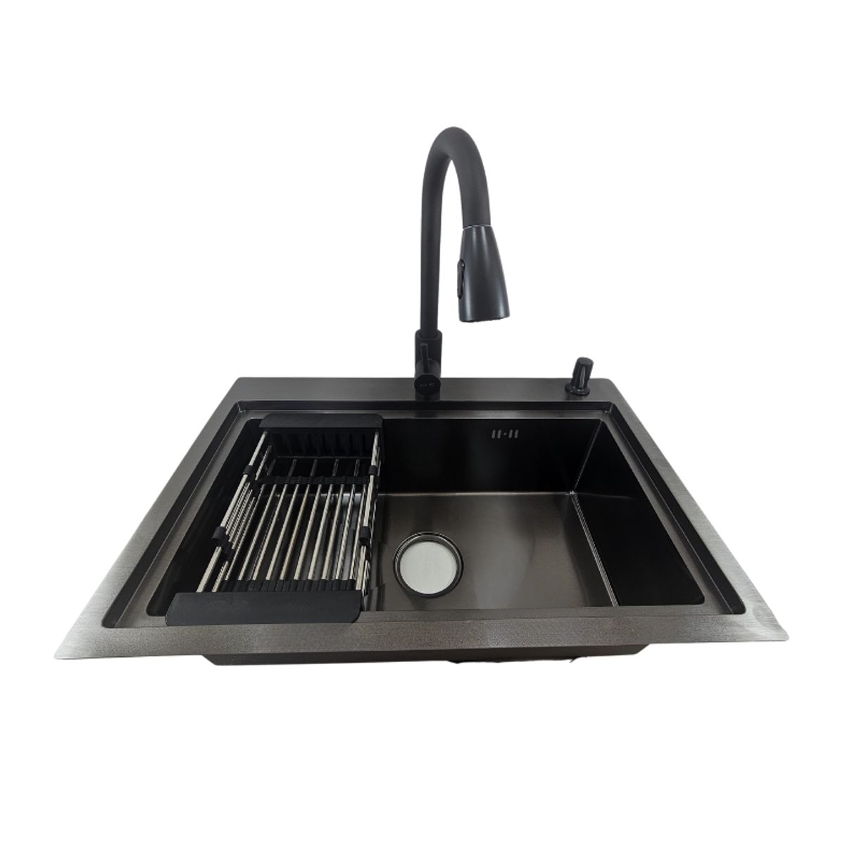 MODERN SPACE - Lavaplatos 68x45 Cm Negro Acero Inox + Accesorios + Llave