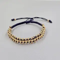 GENERICO - Pulsera Tejida Negra Balin Oro Laminado 18k