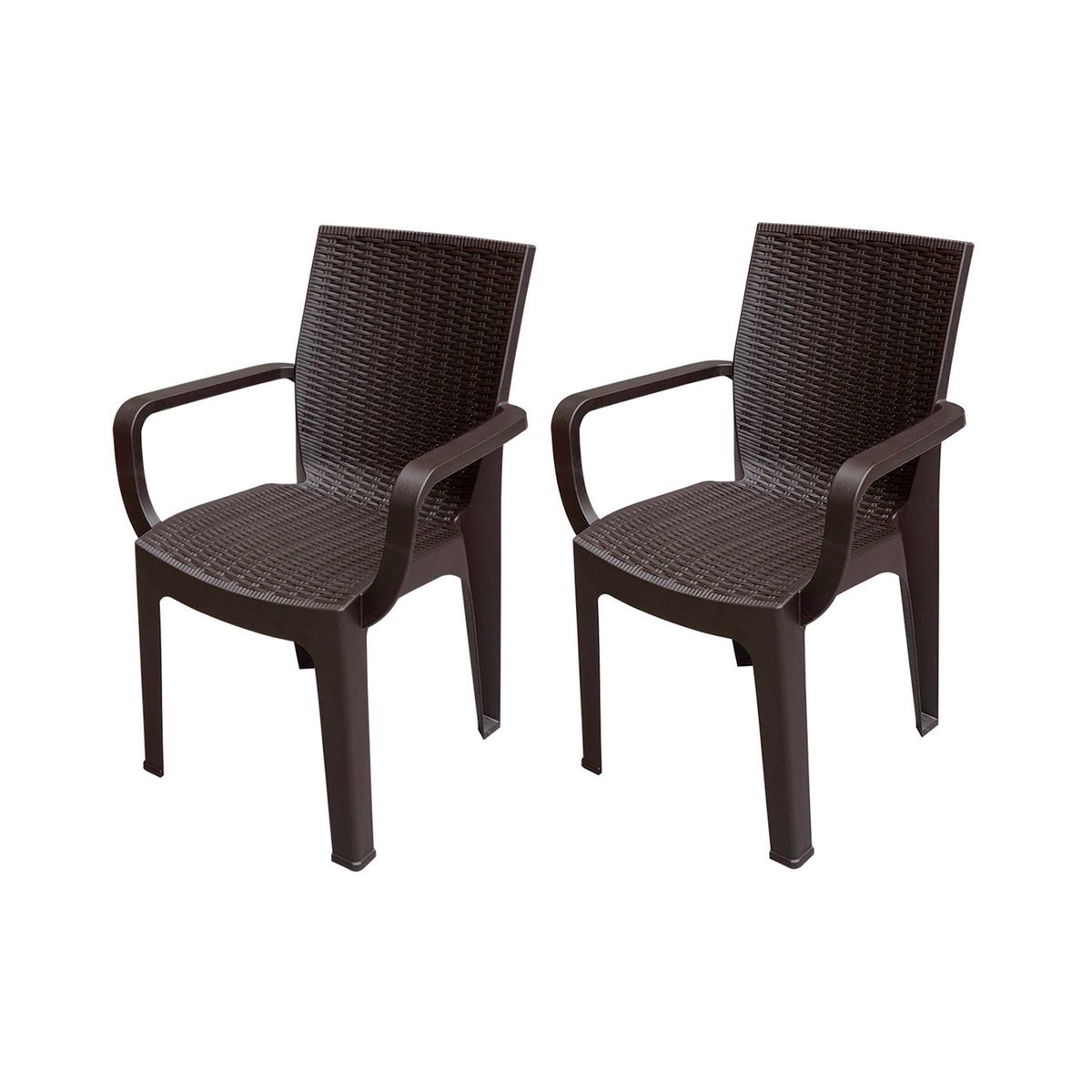 GENERICO - Pack 2 Sillas Terraza Ratan Corsa Con Brazos Cafe