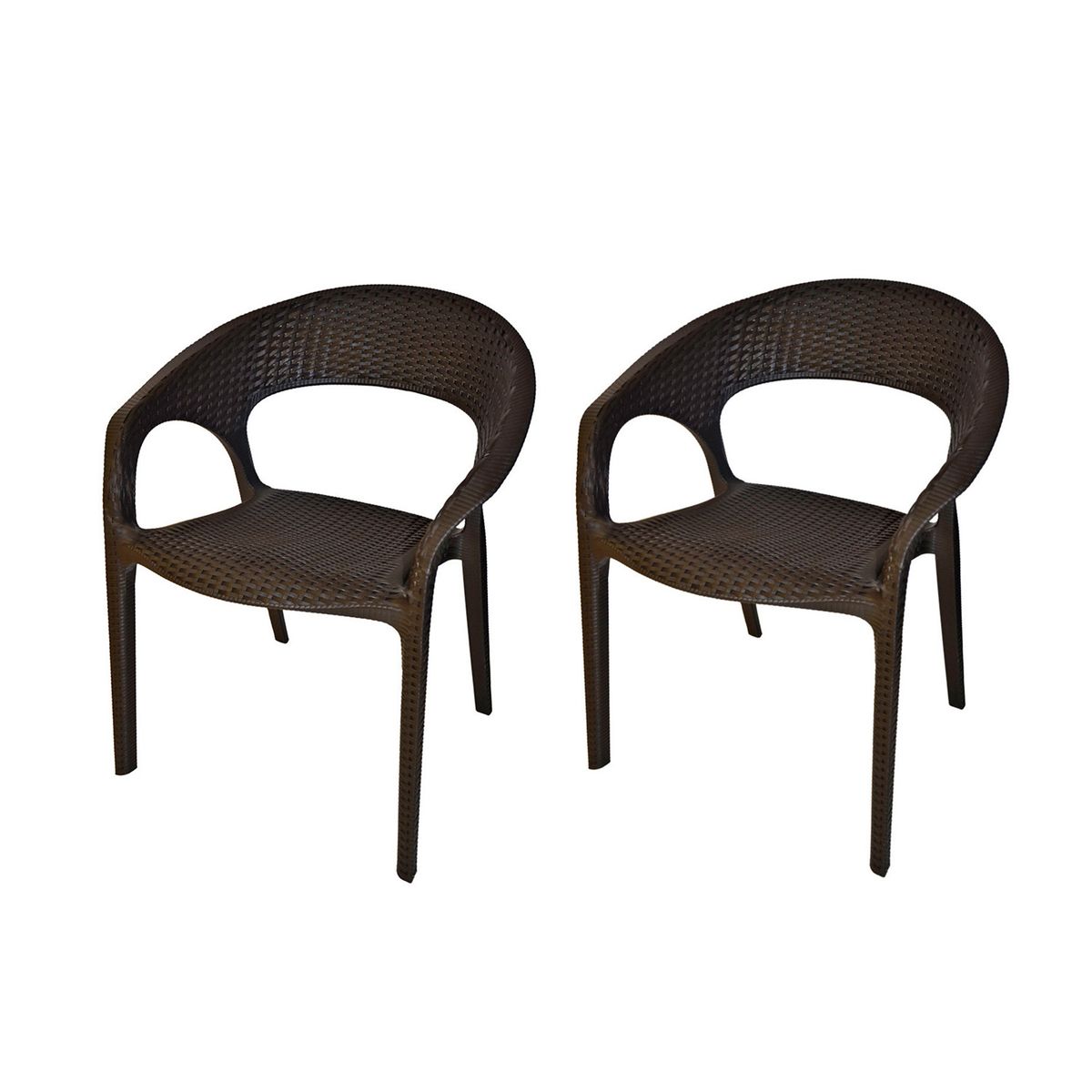 GENERICO - Pack 2 Sillas Terraza Ratan Curve Con Brazos Cafe