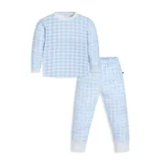 POMPON PIMA - Pijama Larga 2 piezas - Algodon Pima - Cuadrille Celeste