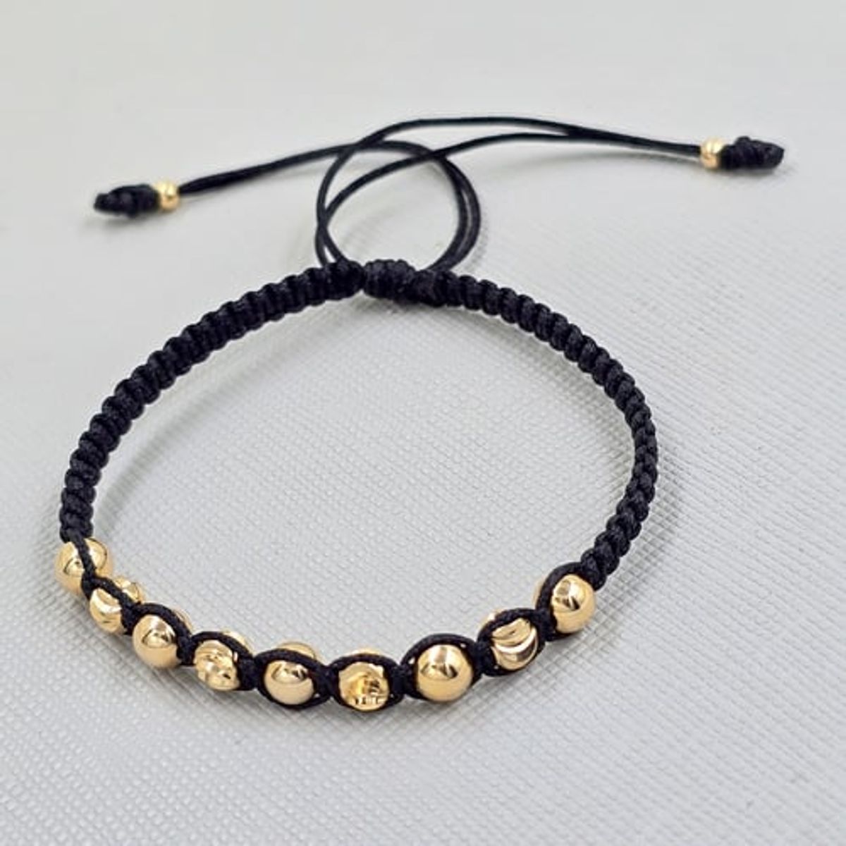 GENERICO - Pulsera Tejida Negra Balin Oro Laminado 18k