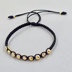 GENERICO - Pulsera Tejida Negra Balin Oro Laminado 18k