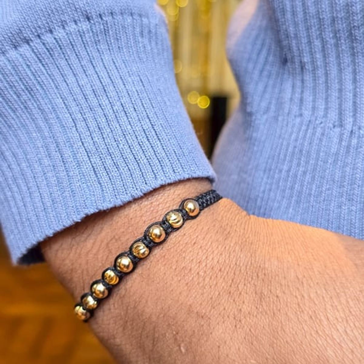 GENERICO - Pulsera Tejida Negra Balin Oro Laminado 18k