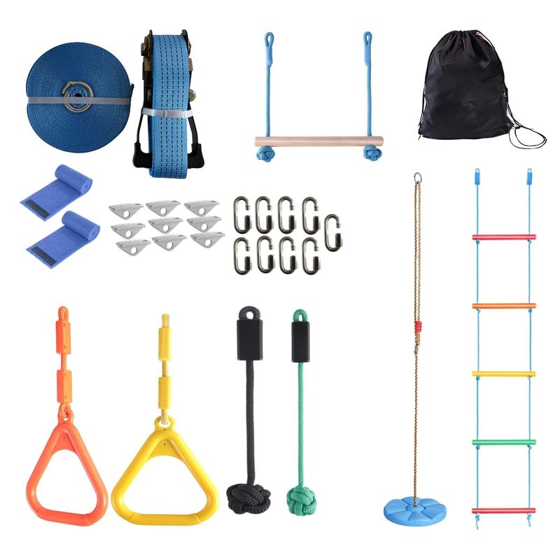 AUCKLAND OUTDOOR - Juego Obstáculos Carrera 7 Kit Slackline Ninja Warrior Niños