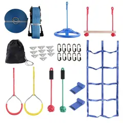 AUCKLAND OUTDOOR - Juego Obstaculos Niños Carrera 7 Kit Ninja Warrior Slackline