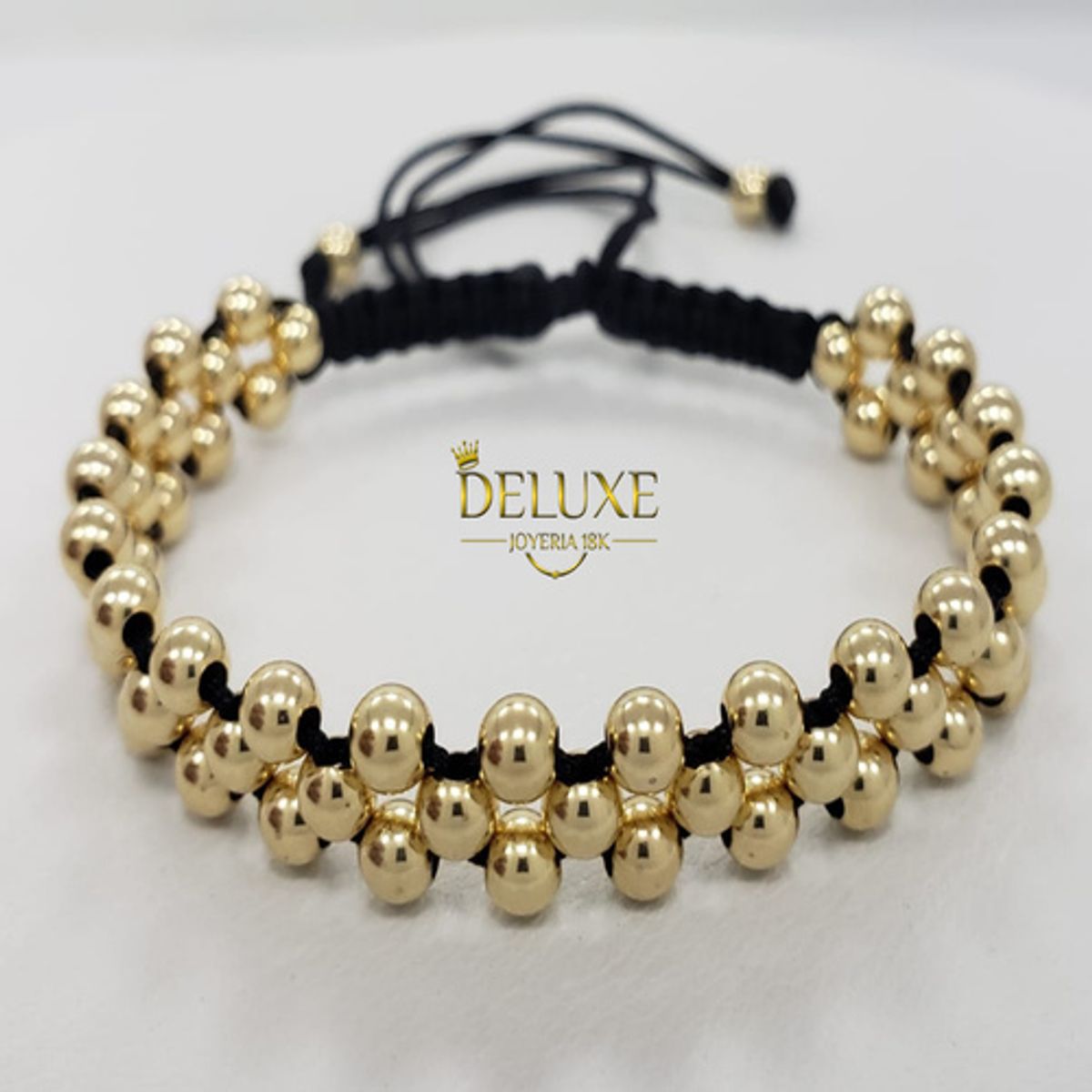GENERICO - Pulsera Tejida Negra Balin Oro Laminado 18k
