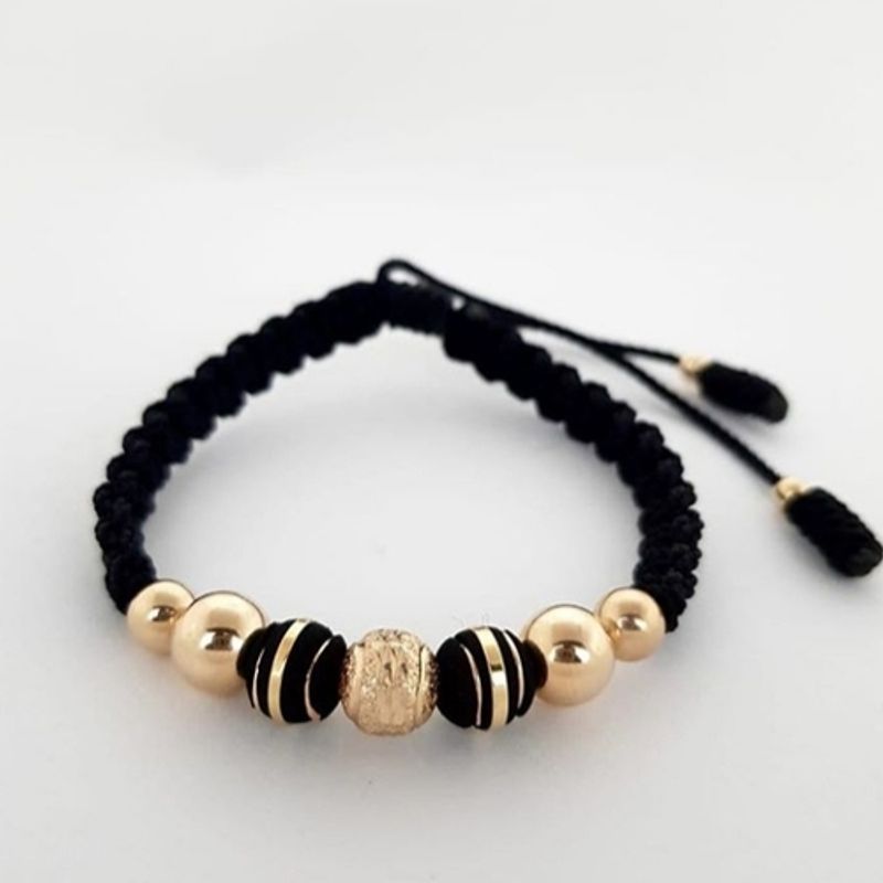 GENERICO - Pulsera Tejida Negra Balin Oro Laminado 18k