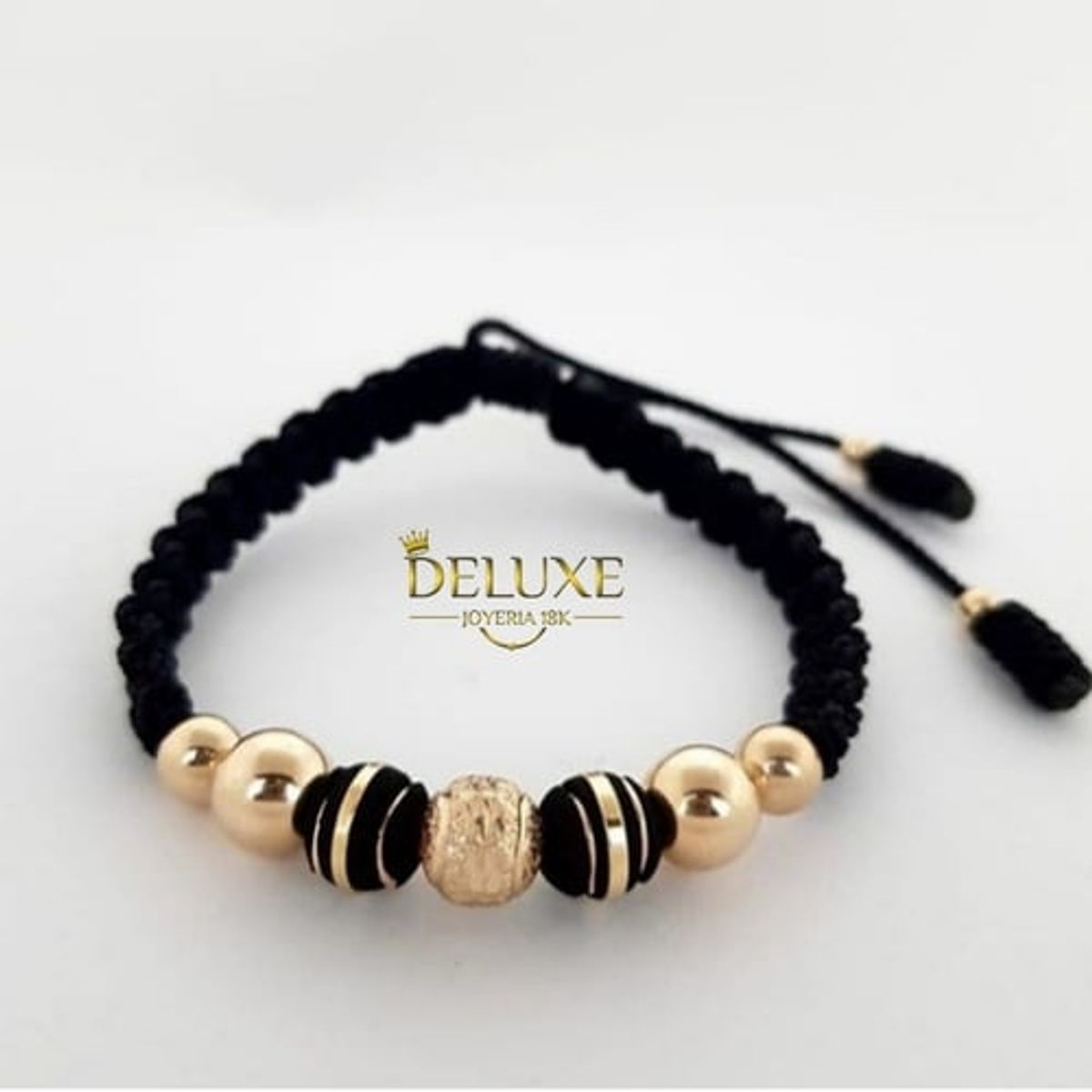GENERICO - Pulsera Tejida Negra Balin Oro Laminado 18k
