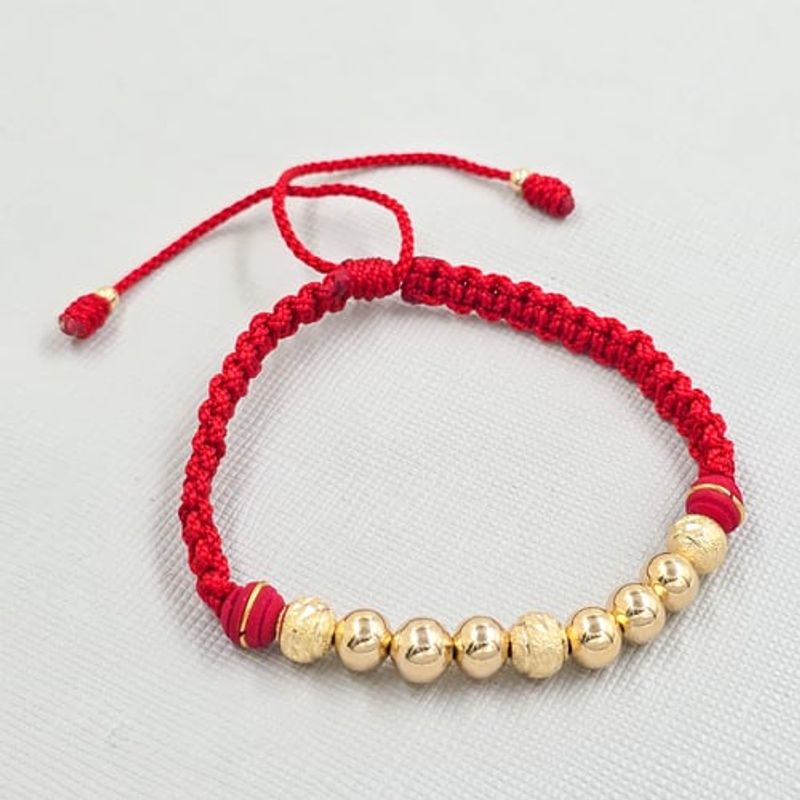GENERICO - Pulsera Tejida Roja Balin Oro Laminado 18k