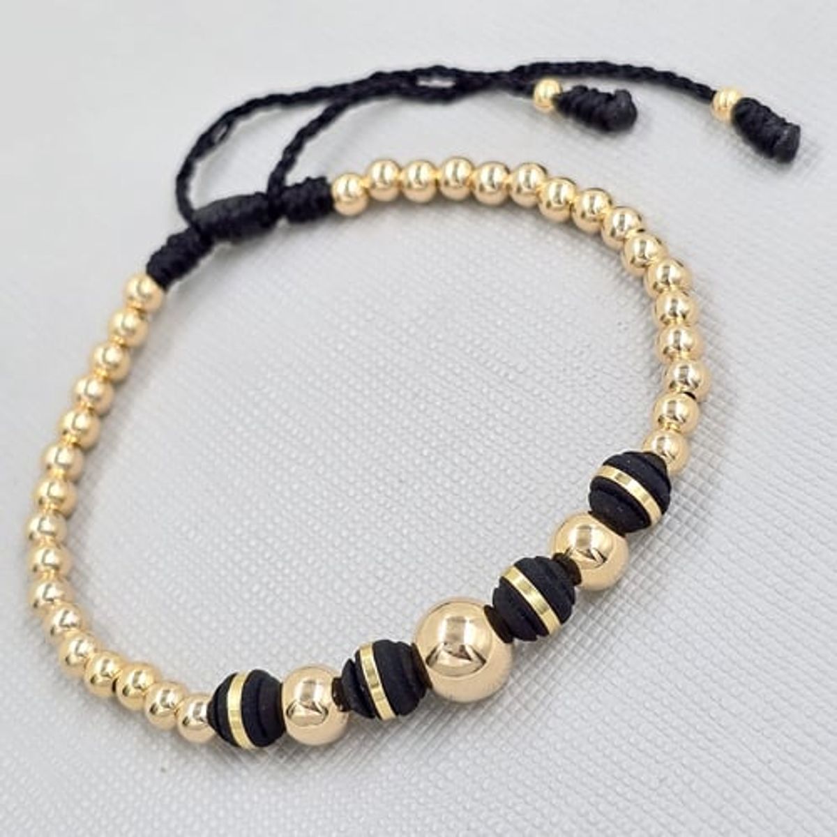 GENERICO - Pulsera Tejida Negra Balin Oro Laminado 18k