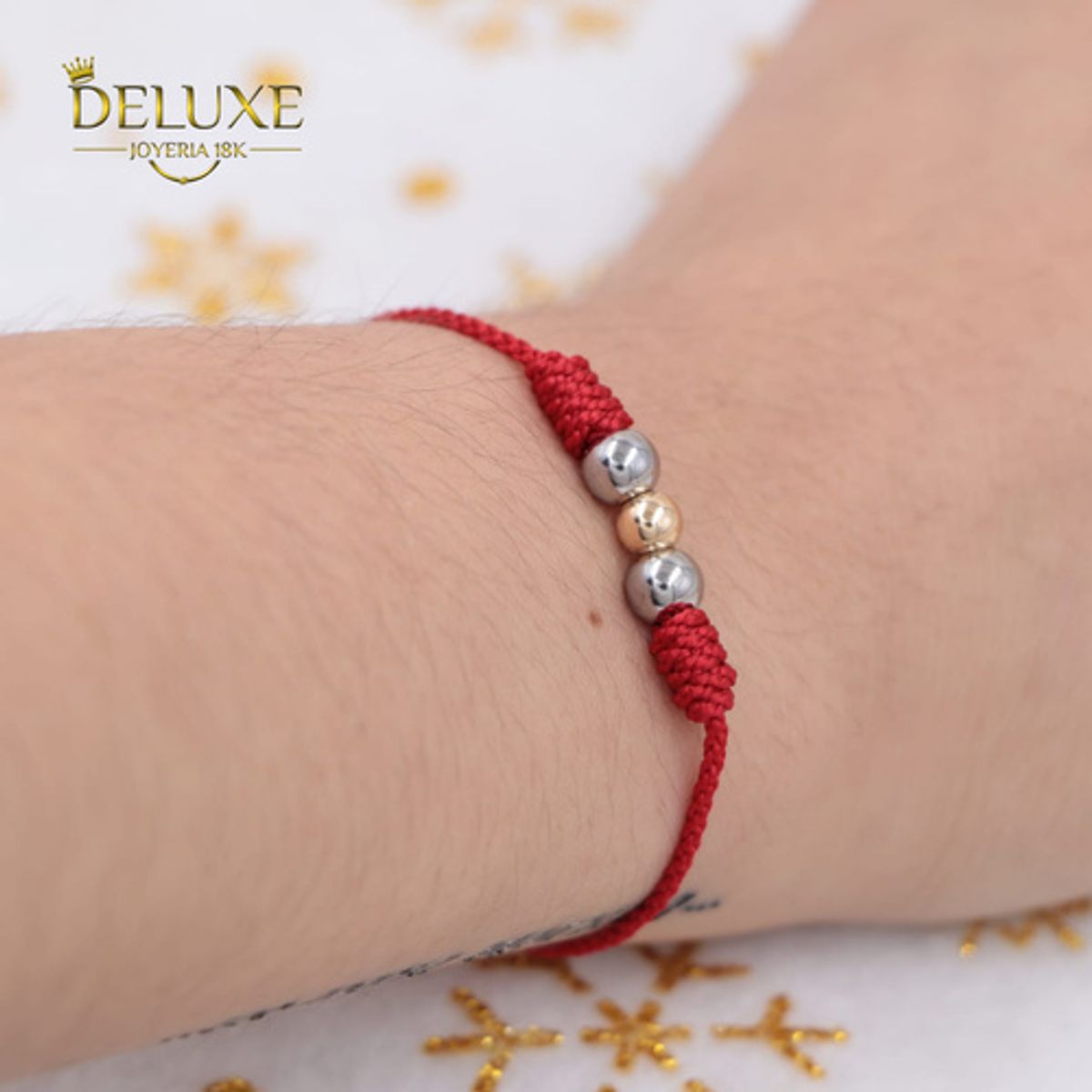 GENERICO - Pulsera Tejida Roja Balin Oro Laminado 18k