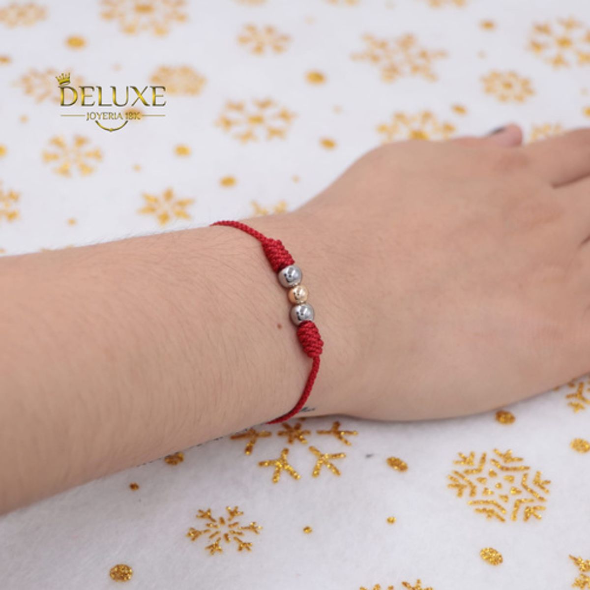 GENERICO - Pulsera Tejida Roja Balin Oro Laminado 18k