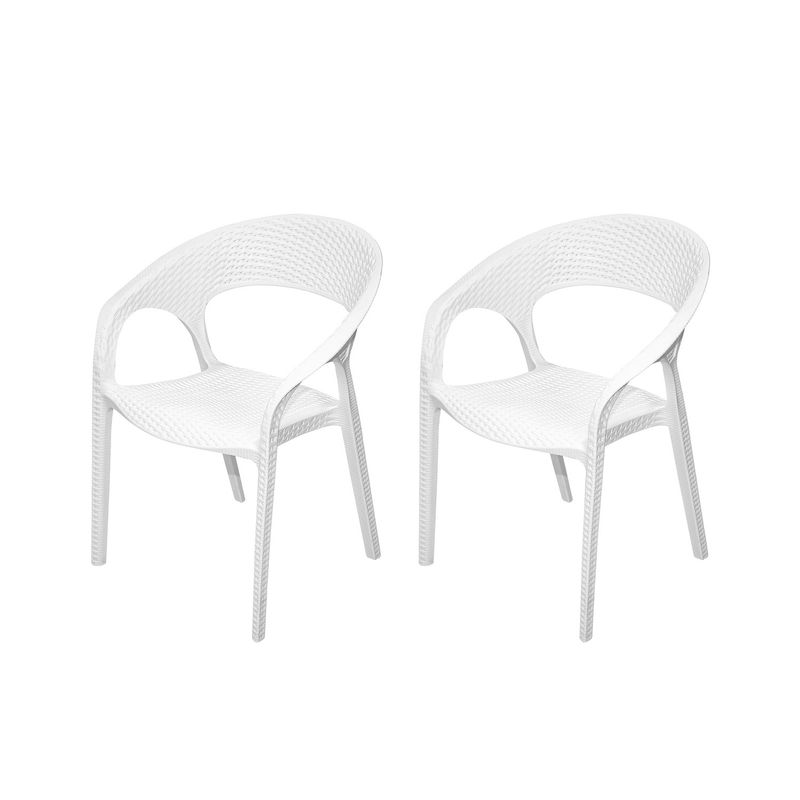 GENERICO - Pack 2 Sillas Terraza Ratan Curve Con Brazos Blanca