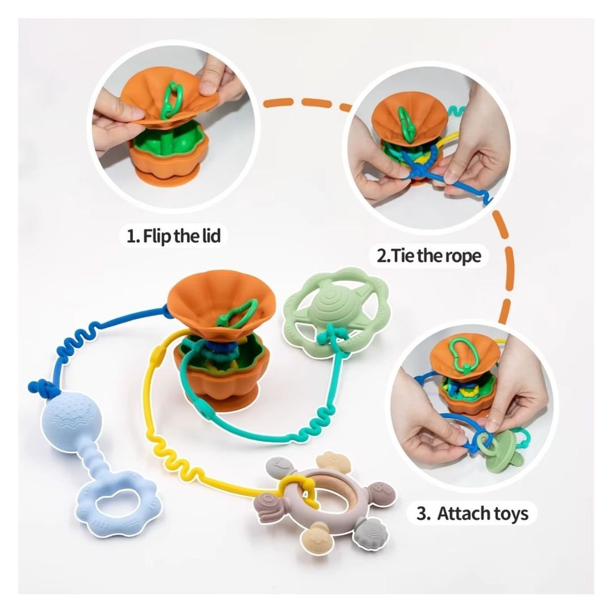 OEM - CALABAZA SUJETADOR DE JUGUETES Y CHUPETES SILICONA