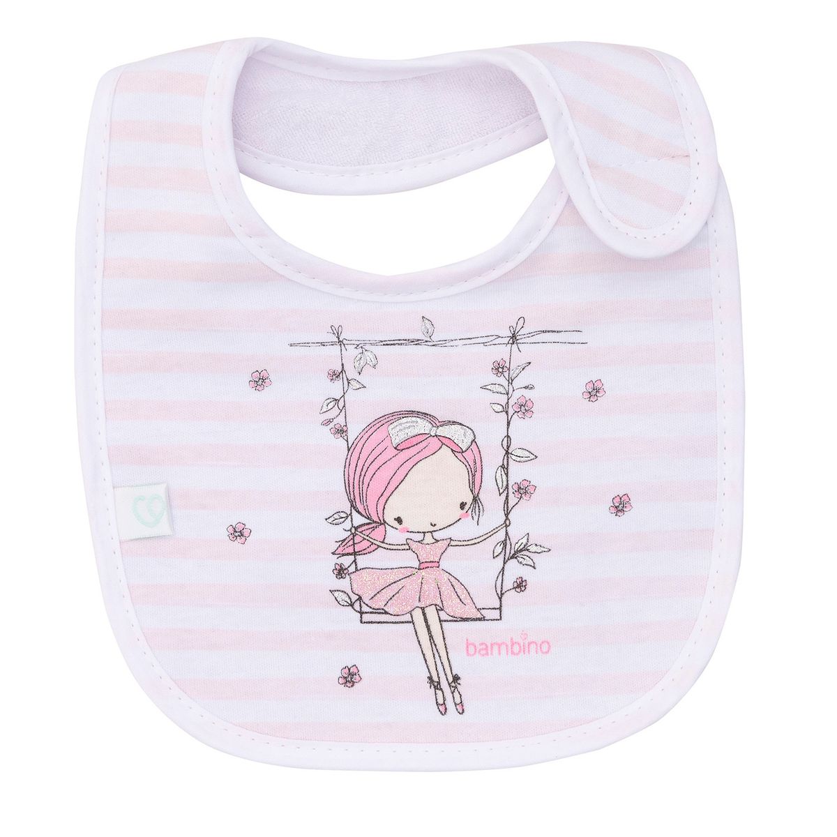 BAMBINO - Babero De Algodón Impermeable Blanco Niña Rayas Niña