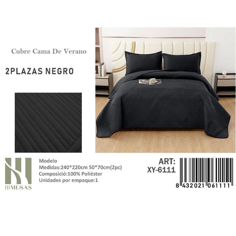 ANGELES DEL HOGAR - Cubrecama De verano 2 Plazas MUSAS Color  Color Negro