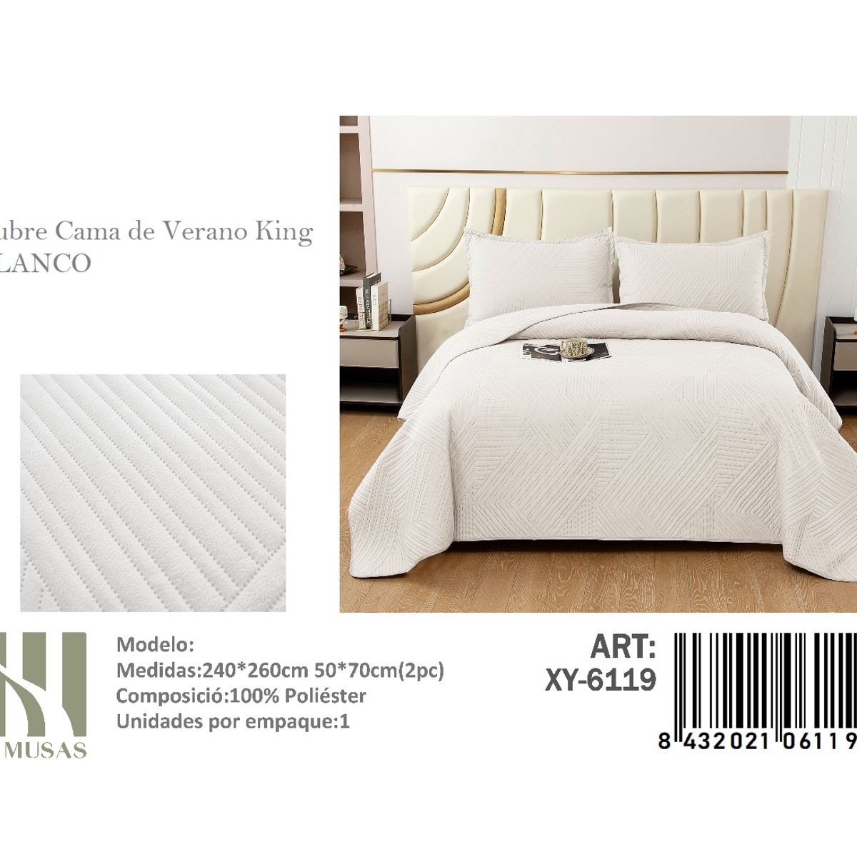 ANGELES DEL HOGAR - Cubrecama De verano King MUSAS Color Blanco