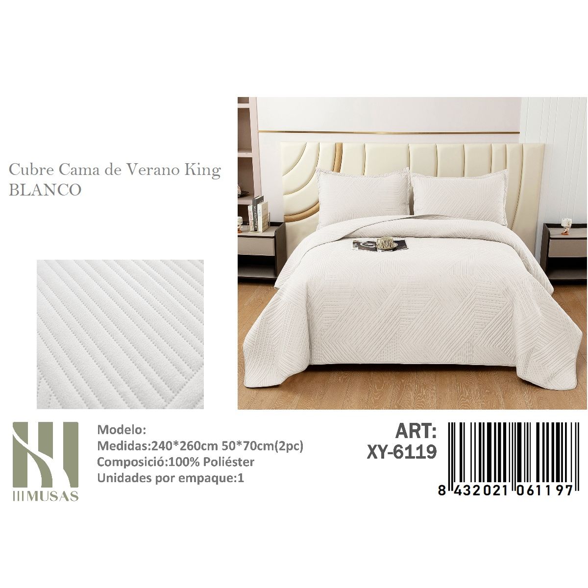 ANGELES DEL HOGAR - Cubrecama De verano King MUSAS Color Blanco