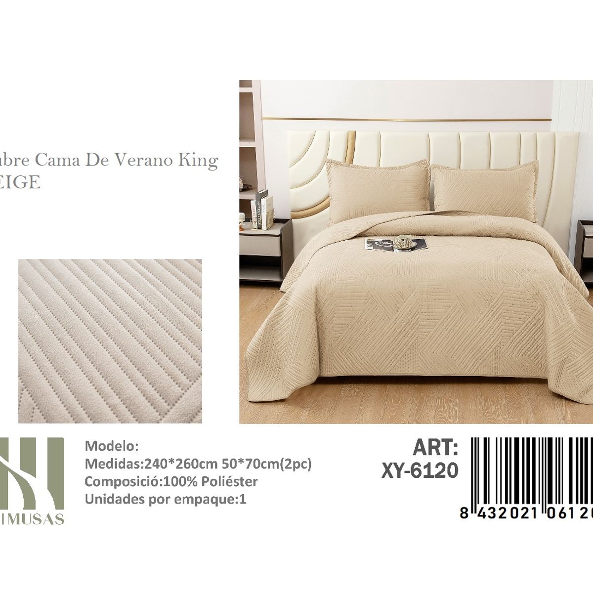 ANGELES DEL HOGAR - Cubrecama De verano King MUSAS Color Beige