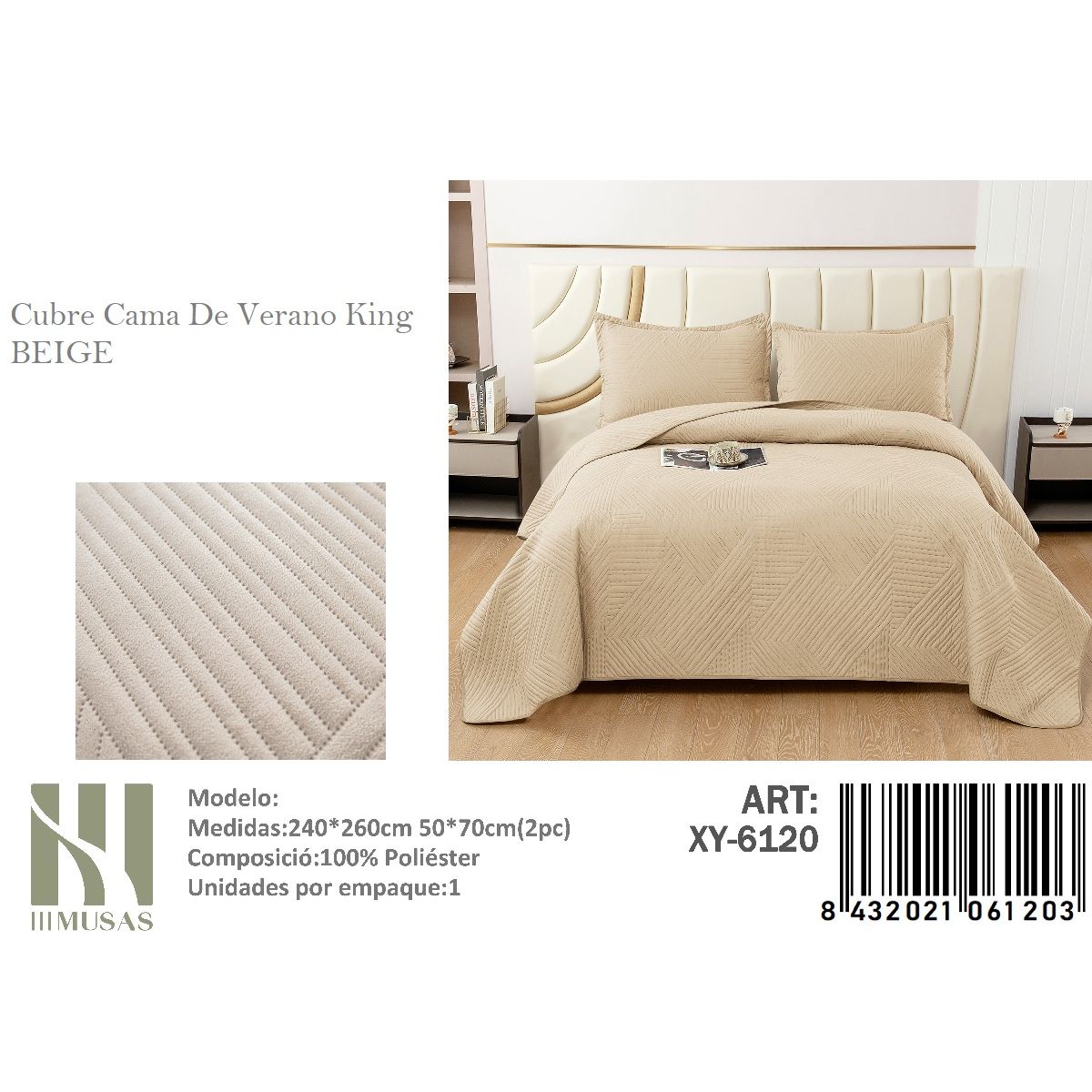 ANGELES DEL HOGAR - Cubrecama De verano King MUSAS Color Beige