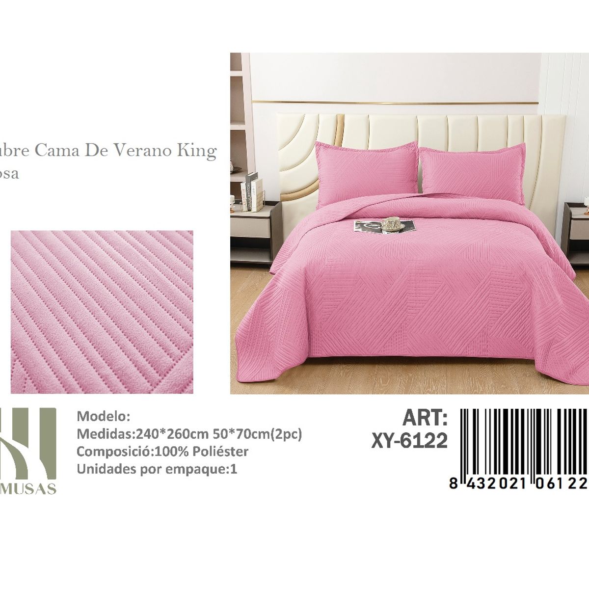 ANGELES DEL HOGAR - Cubrecama De verano King MUSAS Color Rosa