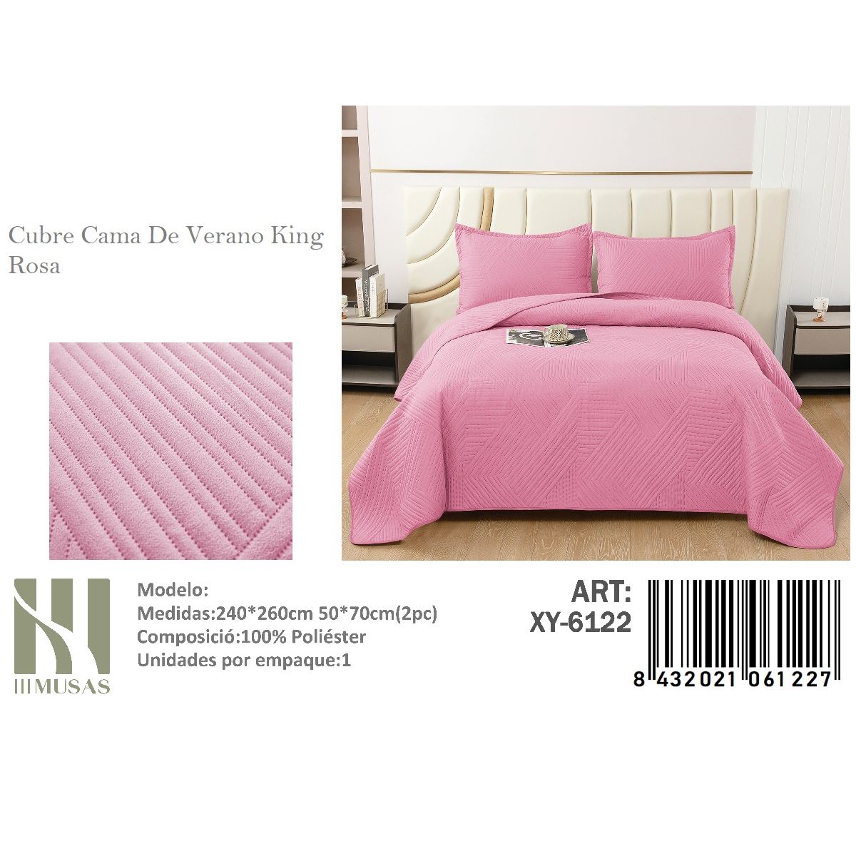 ANGELES DEL HOGAR - Cubrecama De verano King MUSAS Color Rosa