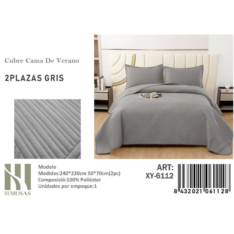 ANGELES DEL HOGAR - Cubrecama De verano 2 Plazas MUSAS Color   Color Gris