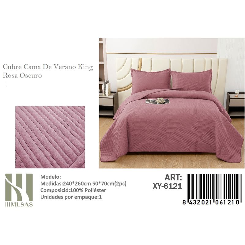 ANGELES DEL HOGAR - Cubrecama De verano King MUSAS Color Rosa Oscuro