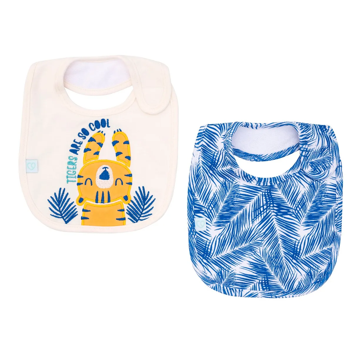 BAMBINO - Set 2 Babero Algodón Impermeable Azul Tigre Niño