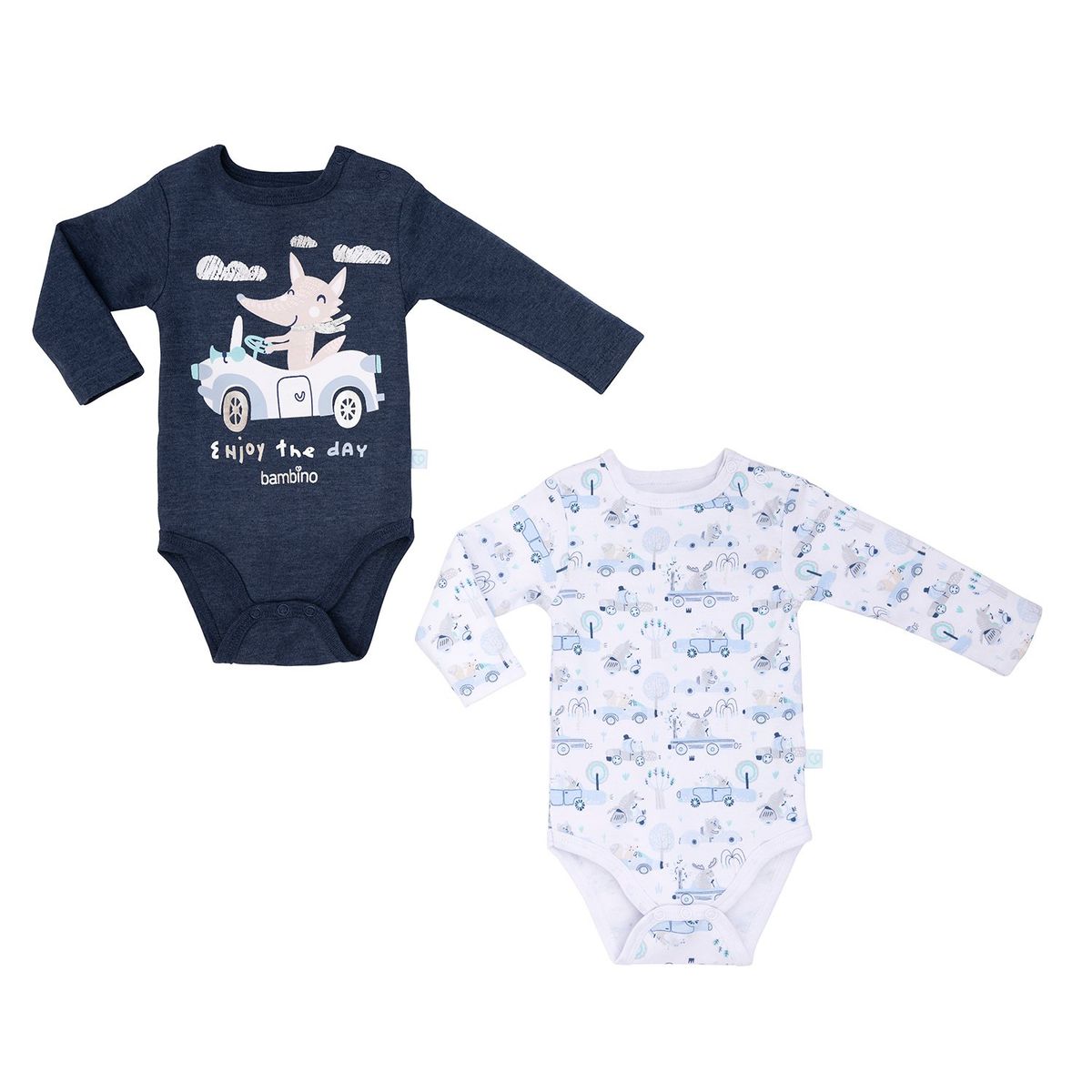 BAMBINO - Set 2 Bodys Manga Larga Azul Zorro Niño 3 - 6 Meses