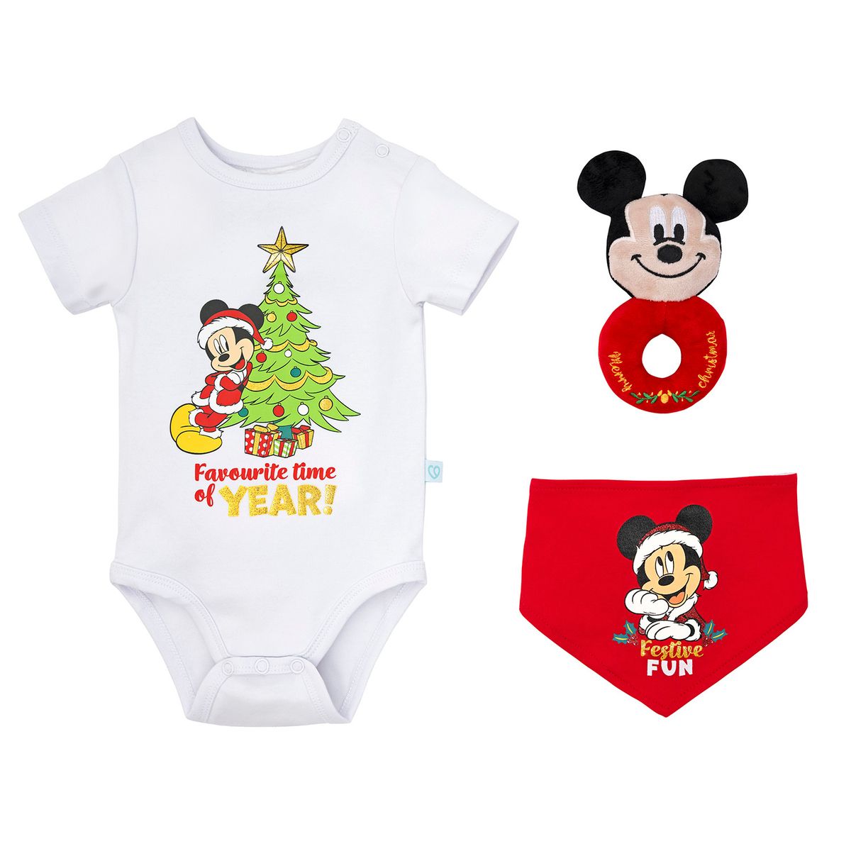 BAMBINO - Set 3 Piezas Navidad Disney Rojo Niño Mickey 9-12 Meses