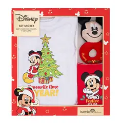 BAMBINO - Set 3 Piezas Navidad Disney Rojo Niño Mickey 6-9 Meses