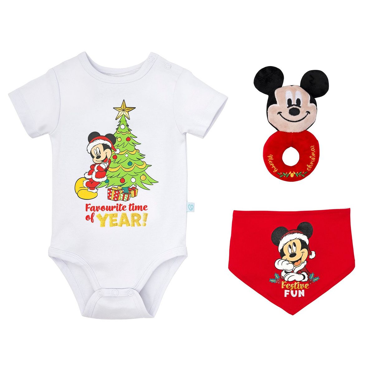 BAMBINO - Set 3 Piezas Navidad Disney Rojo Niño Mickey 6-9 Meses